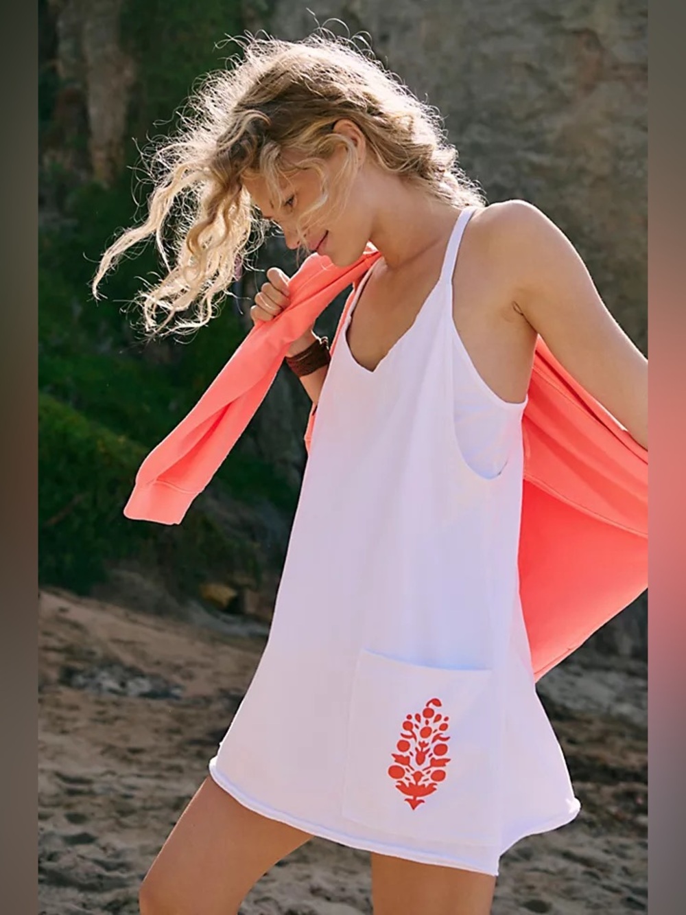 NWT! FP Free People Movement Hot Shot Logo Mini Dress Sz Large